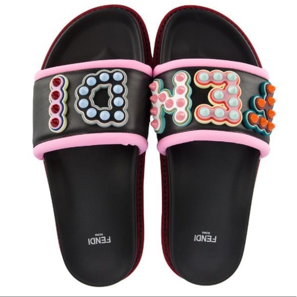 Fendi studded logo slide sandal - Picture 2 of 3